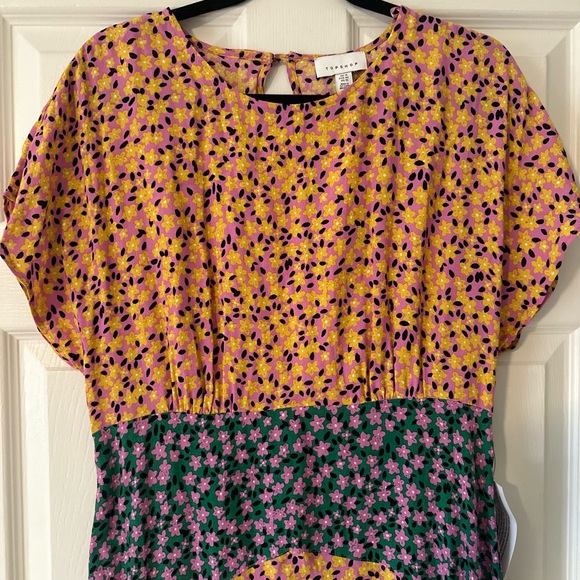 NWT Topshop Mixed Floral Print Hanky Pink Hem Midi Dress. Size US 10. - Picture 5 of 9